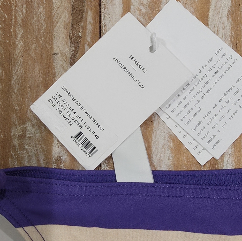 NWT‎ Zimmermann Swim Separates Mini Tri Pant String Bikini Bottoms Indigo Stripe - Picture 4 of 5